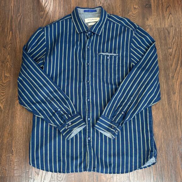 Tommy Bahama Mens Blue/Green Button Up Shirt L Island Modern Fit Striped Long Sl - Picture 3 of 5